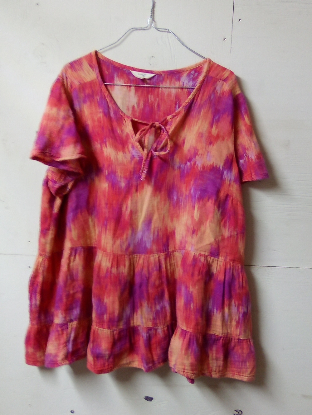 Terra & Sky Pink and Orange Tie-Front Tiered Short Sleeve Top ( Bag B )